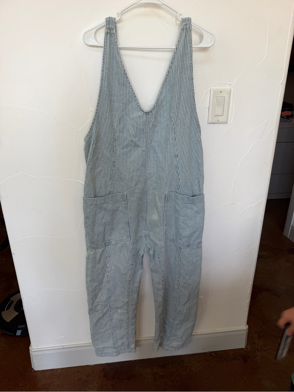 Free People Light Blue and White Striped Cotton Overalls Jumpsuit - Picture 2 of 8